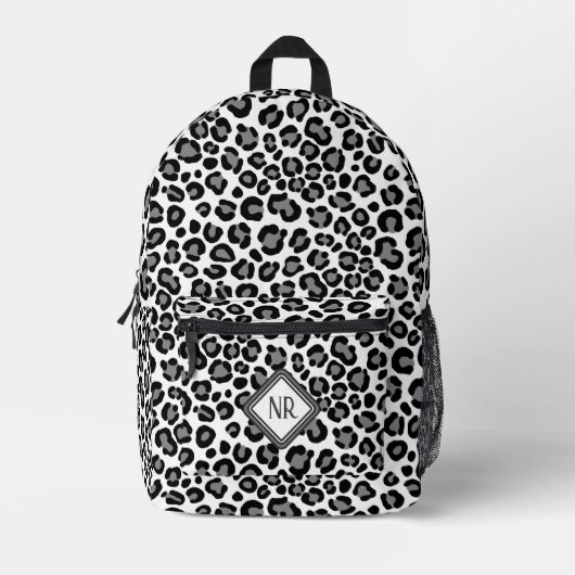 Schwarz-Weiß-Leopard-Muster Cheetah Monogram Bedruckter Rucksack (Vorderseite)