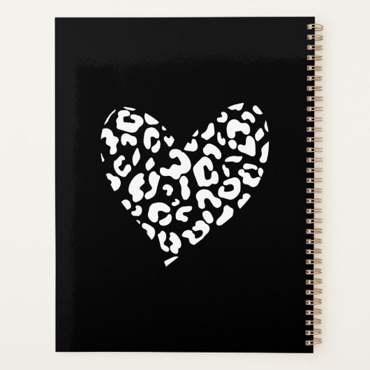 Schwarz-Weiß-Leopard-Muster Herz Planer (Rückseite)