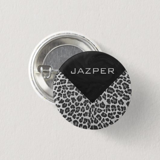 Schwarz-Weiß-Leopard-Printwerbung für Monogramm Button (Vorne & Hinten)