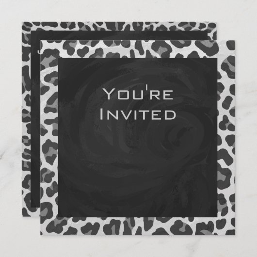 Schwarz-Weiß-Leopard-Printwerbung für Monogramm Einladung (Vorne/Hinten)