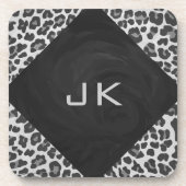 Schwarz-Weiß-Leopard-Printwerbung für Monogramm Getränkeuntersetzer (Vorderseite)