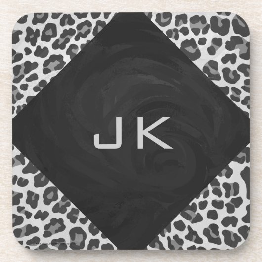 Schwarz-Weiß-Leopard-Printwerbung für Monogramm Getränkeuntersetzer (Vorderseite)