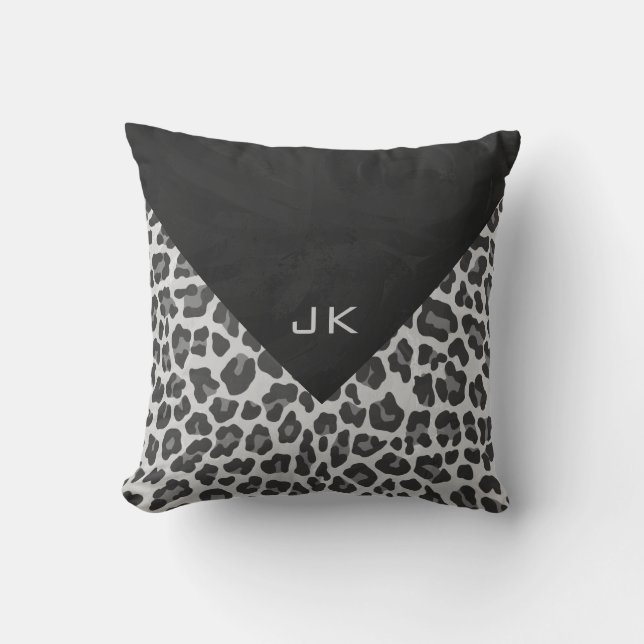 Schwarz-Weiß-Leopard-Printwerbung für Monogramm Kissen (Vorderseite)