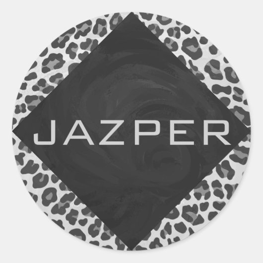 Schwarz-Weiß-Leopard-Printwerbung für Monogramm Runder Aufkleber (Vorderseite)