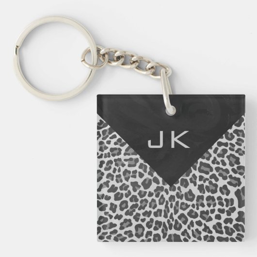 Schwarz-Weiß-Leopard-Printwerbung für Monogramm Schlüsselanhänger (Vorderseite)