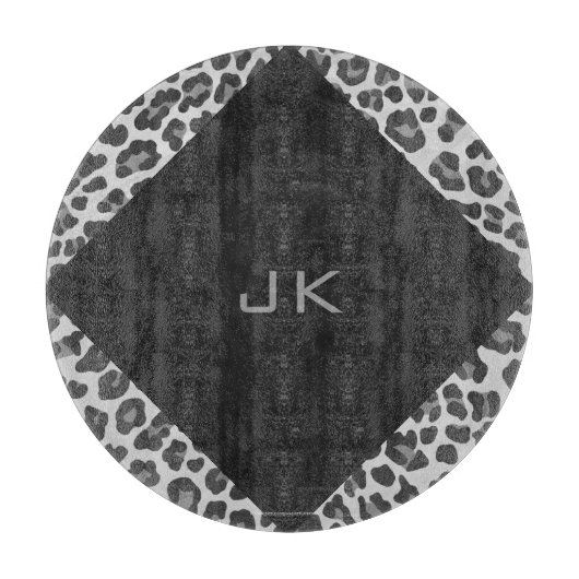 Schwarz-Weiß-Leopard-Printwerbung für Monogramm Schneidebrett (Vorderseite)