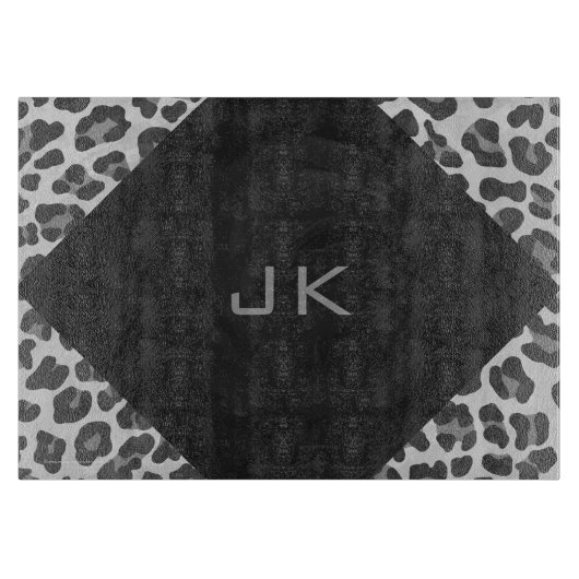 Schwarz-Weiß-Leopard-Printwerbung für Monogramm Schneidebrett (Vorderseite)