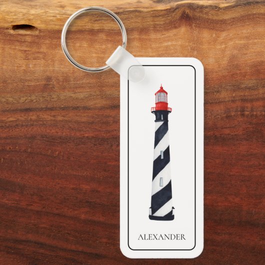 Schwarz-Weiß-Leuchtturm an der Küste Schlüsselanhänger (Vorderseite)