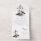 Schwarz-Weiß-Leuchtturm-Hochzeit All In One Einladung (Innen)