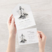 Schwarz-Weiß-Leuchtturm-Hochzeit All In One Einladung (Abreißtisch)