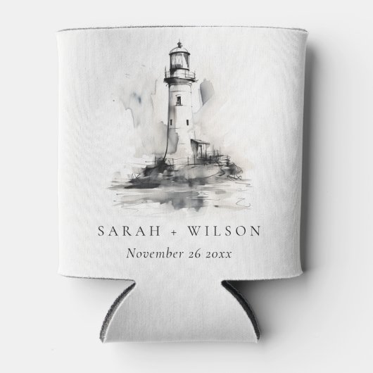 Schwarz-Weiß-Leuchtturm-Hochzeit Dosenkühler (Vorderseite)