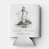 Schwarz-Weiß-Leuchtturm-Hochzeit Dosenkühler (Rückseite)