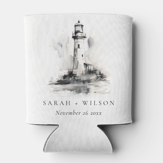 Schwarz-Weiß-Leuchtturm-Hochzeit Dosenkühler (Rückseite)
