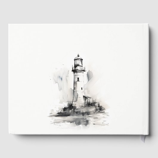 Schwarz-Weiß-Leuchtturm-Hochzeit Gästebuch (Rückseite)