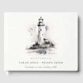 Schwarz-Weiß-Leuchtturm-Hochzeit Gästebuch (Vorderseite)