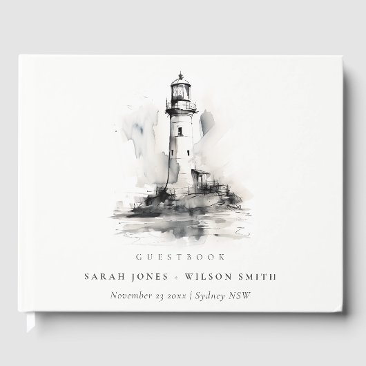 Schwarz-Weiß-Leuchtturm-Hochzeit Gästebuch (Vorderseite)