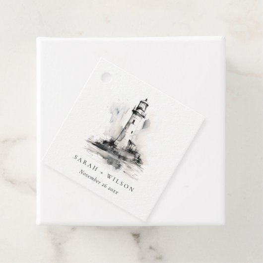 Schwarz-Weiß-Leuchtturm-Hochzeit Geschenkanhänger (Beispiel)