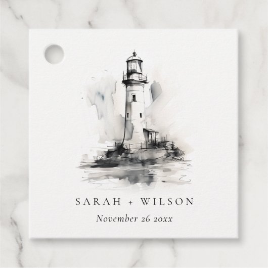 Schwarz-Weiß-Leuchtturm-Hochzeit Geschenkanhänger (Vorderseite)