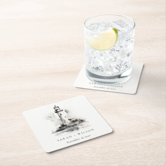 Schwarz-Weiß-Leuchtturm-Hochzeit Rechteckiger Pappuntersetzer (Vor Ort)