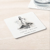 Schwarz-Weiß-Leuchtturm-Hochzeit Rechteckiger Pappuntersetzer (angewinkelt)