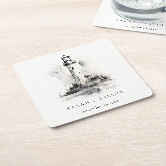Schwarz-Weiß-Leuchtturm-Hochzeit Rechteckiger Pappuntersetzer (angewinkelt)