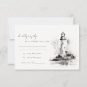 Schwarz-Weiß-Leuchtturm-Hochzeit RSVP Karte (Vorderseite)