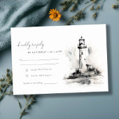 Schwarz-Weiß-Leuchtturm-Hochzeit RSVP Karte