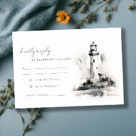 Schwarz-Weiß-Leuchtturm-Hochzeit RSVP Karte