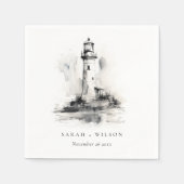 Schwarz-Weiß-Leuchtturm-Hochzeit Serviette (Vorderseite)