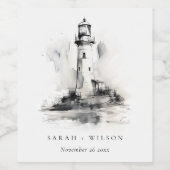 Schwarz-Weiß-Leuchtturm-Hochzeit Weinetikett (Einzelnes Label)