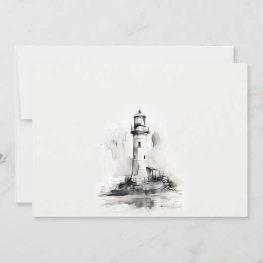 Schwarz-Weiß-Leuchtturm Sketch Probe Abendessen Einladung (Rückseite)