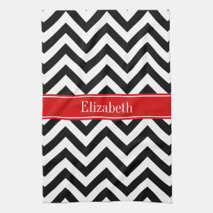 Schwarz Weiß LG Chevron Rot Name Monogramm Küchentuch