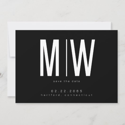 Schwarz-Weiß-Lg. Monogram Wedding Save the Date (Vorderseite)