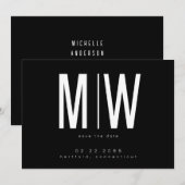 Schwarz-Weiß-Lg. Monogram Wedding Save the Date (Vorne/Hinten)