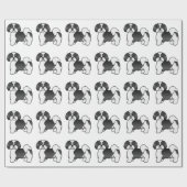 Schwarz-Weiß Lhasa Apso Cartoon Dog Muster Geschenkpapier (Flach)