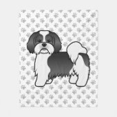 Schwarz-Weiß Lhasa Apso Niedlicher Cartoon Dog Fleecedecke (Vorderseite)