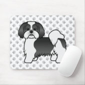 Schwarz-Weiß Lhasa Apso Niedlicher Cartoon Dog Mousepad (Mit Mouse)