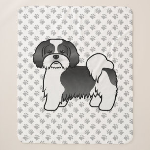 Schwarz-Weiß Lhasa Apso Niedlicher Cartoon Dog Sherpadecke