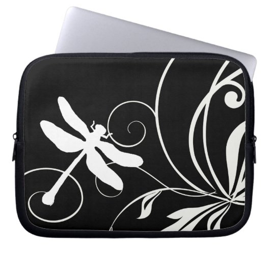 Schwarz-Weiß-Libelle Laptopschutzhülle (Vorderseite)