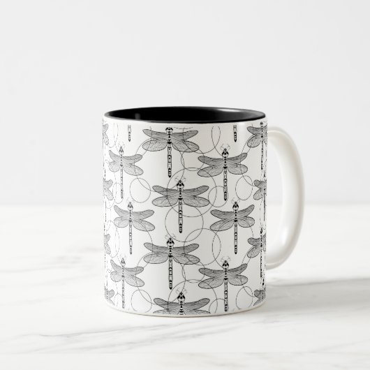 Schwarz-Weiß-Libelle Zweifarbige Tasse (VorderseiteRechts)