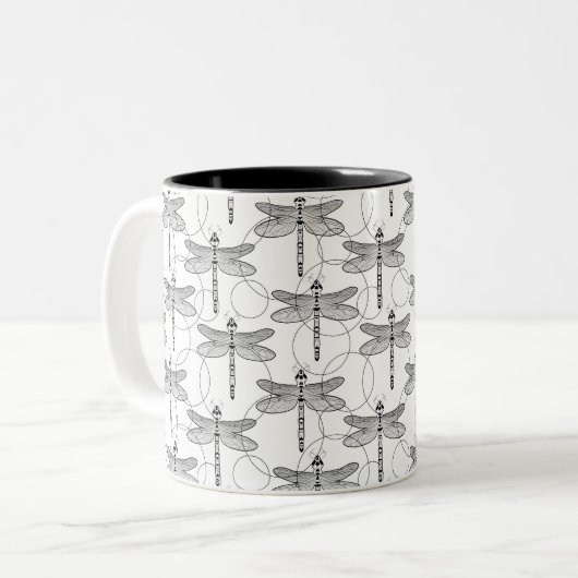 Schwarz-Weiß-Libelle Zweifarbige Tasse (Vorderseite Links)