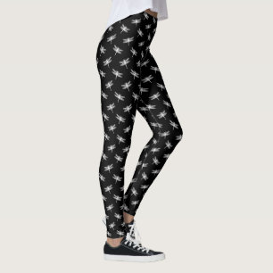 Schwarz-Weiß-Libellen-Muster Leggings