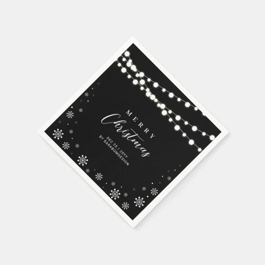 Schwarz & Weiß Lichter Frohe Weihnachtsfeier Serviette (Ecke)