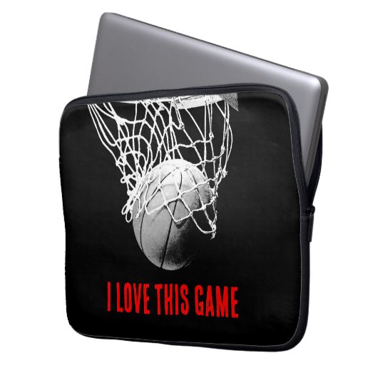 Schwarz-Weiß-Liebe Basketball Laptopschutzhülle (Vorderseite Links)