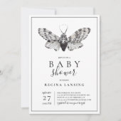 Schwarz-Weiß-Liebe Ihr Moth-Baby-Dusche Einladung (Vorderseite)