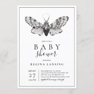 Schwarz-Weiß-Liebe Ihr Moth-Baby-Dusche Einladung
