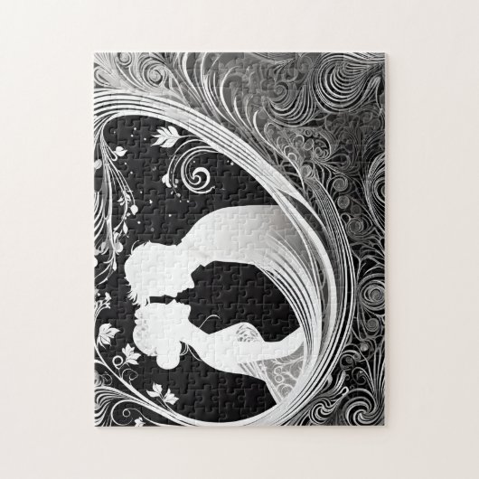 Schwarz-Weiß-Liebe im Rückwärtsgang: Silhouette Pa Puzzle (Vertikal)