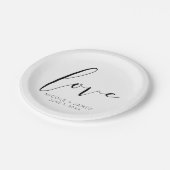 Schwarz-Weiß-LIEBE Minimal Moderne Hochzeit Pappteller (Schrägansicht)