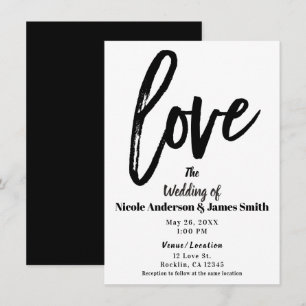 Schwarz & Weiß LIEBE Moderne Pinsel-Schrift Hochze Einladung