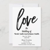 Schwarz-Weiß-LIEBE Moderne Pinselskripte Hochzeit Einladung (Vorderseite)